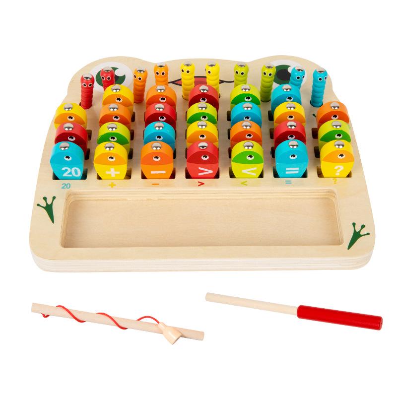 

Wooden Montessori Educational Toy: Geometric Fishing & Worm Catching for Hand-Eye Coordination and Role Play.