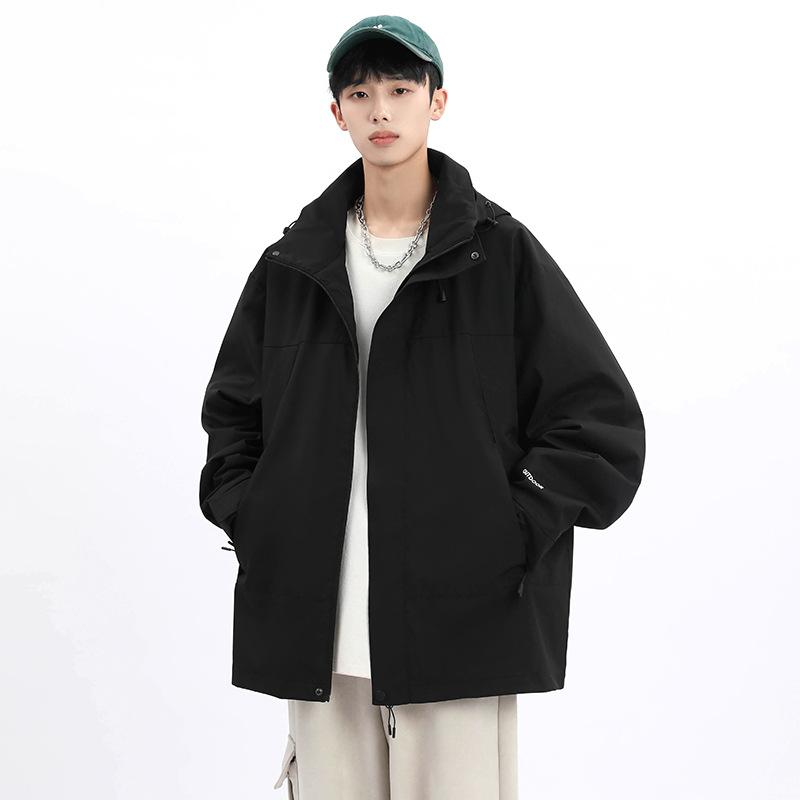 Spring and autumn new men's Korean color contrast hooded jacket tide couples stylish all-matching coat