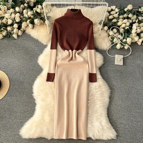 

Элегантное вязаное облегающее платье-карандаш с длинным рукавом и длинными рукавами, тонкий базовый свитер, Vestido, сексуальная женская осенне-зимняя одежда One Size