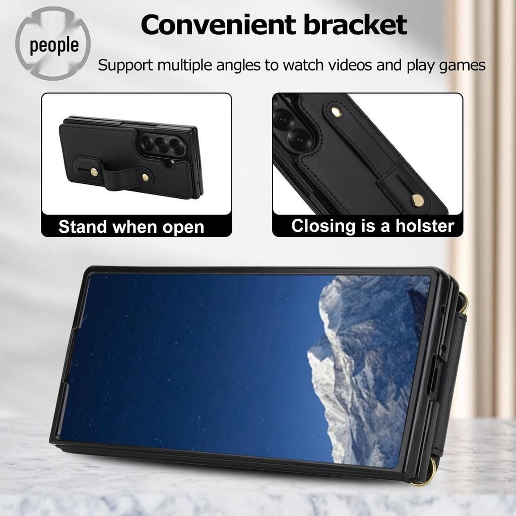 Compatible Samsung Z Fold7 Crossbody Case: Fits Fold6/5/4, with Wrist Strap & Card Holder.