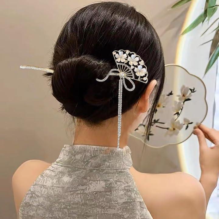 Kanzashi Hairpin [Set of 2] Single Prong Hair Accessory Handmade Classical Hair Clip Gift for Graduation, Wedding, Coming of Age Ceremony, Everyday