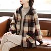 Women's Mid-Length Hooded Plaid Knit Cardigan Coat