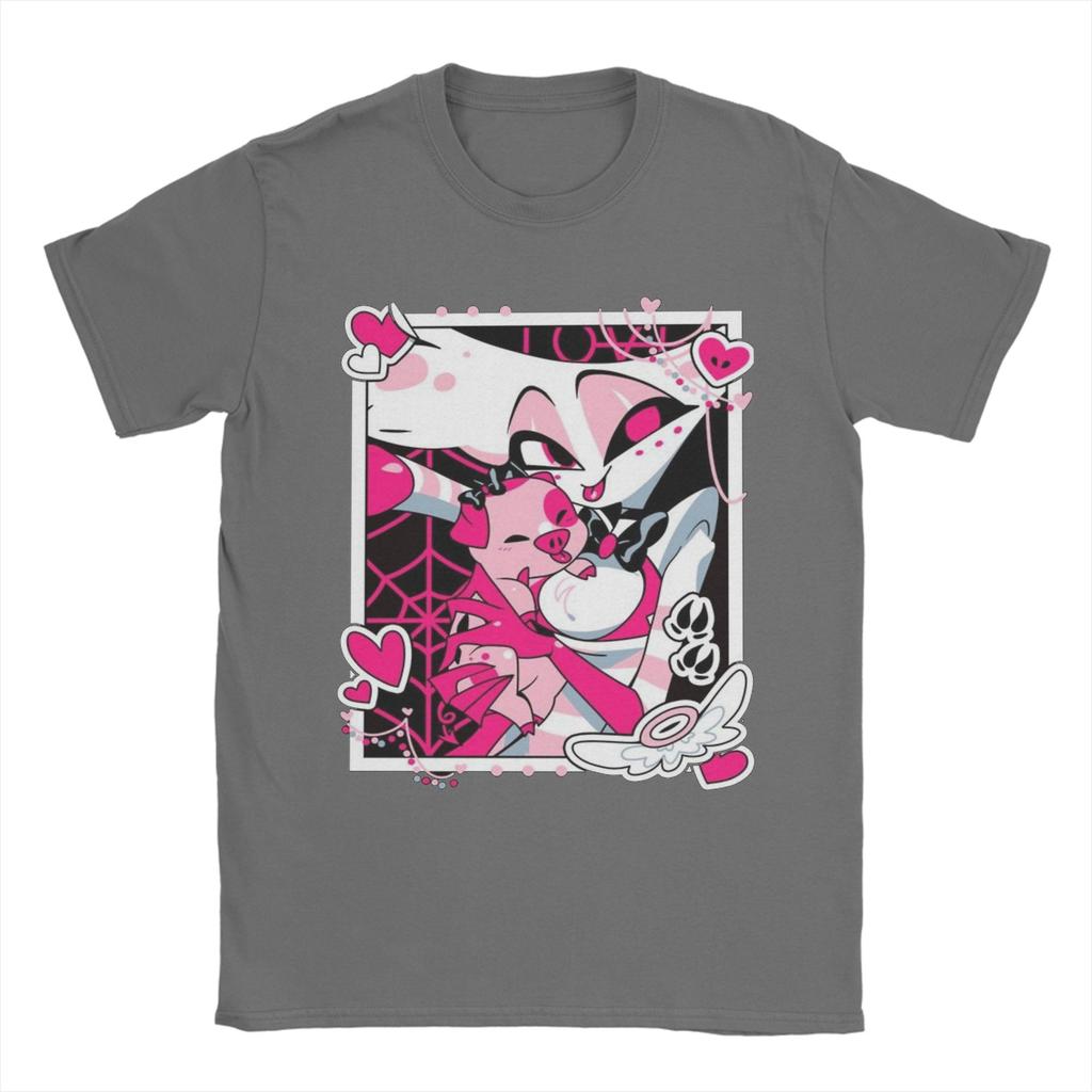 Angel Dusts and Fat Nugget Selfie Hazbins Hotels T Shirt Men Cotton Casual T-Shirt Crewneck  Tee Shirt Short Sleeve Tops Gift