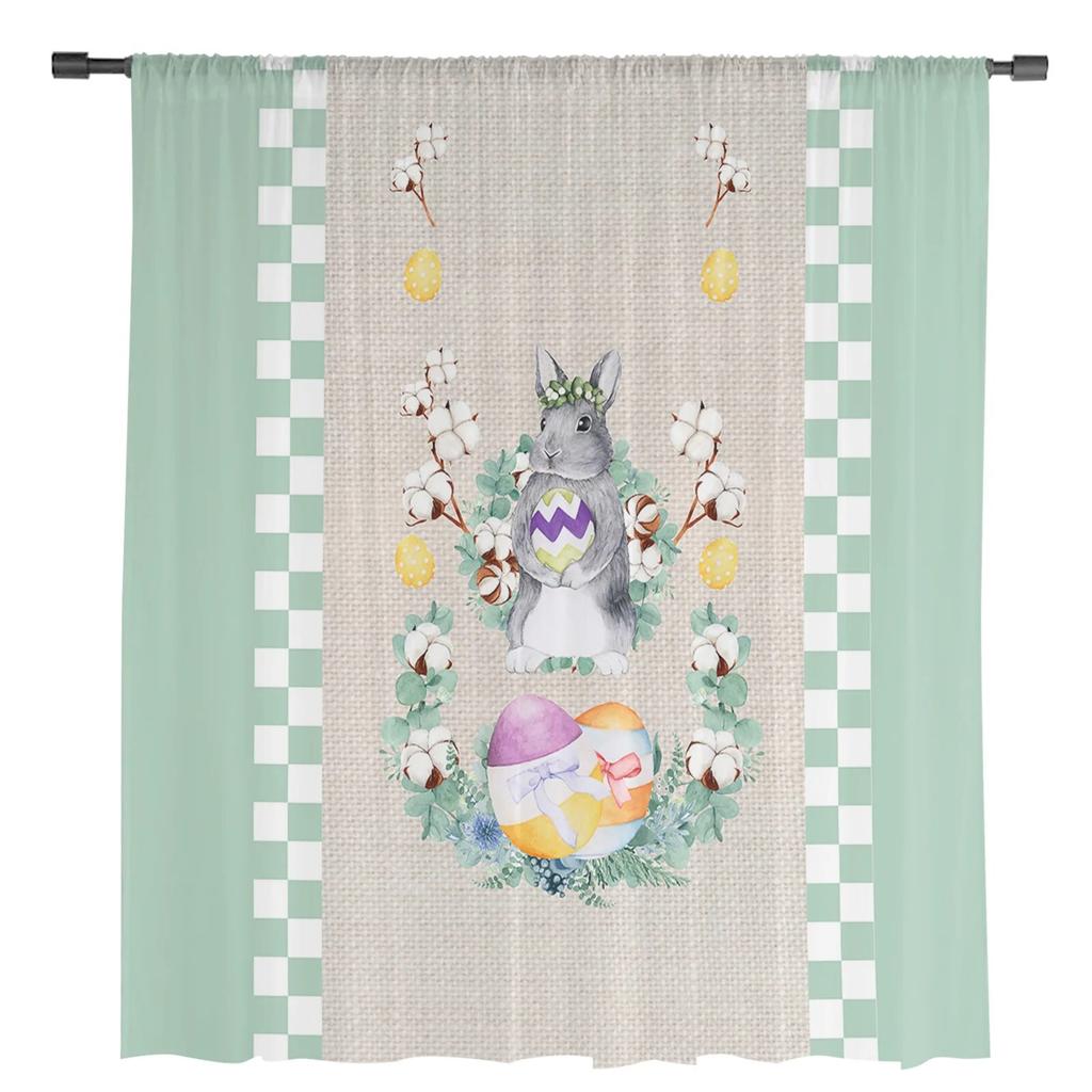 Ostern Plaid Bunny Eier Kaninchen Tüll Vorhänge für Wohnzimmer Schlafzimmer Voile Sheer Vorhang Fenster Wohnkultur Vorhänge