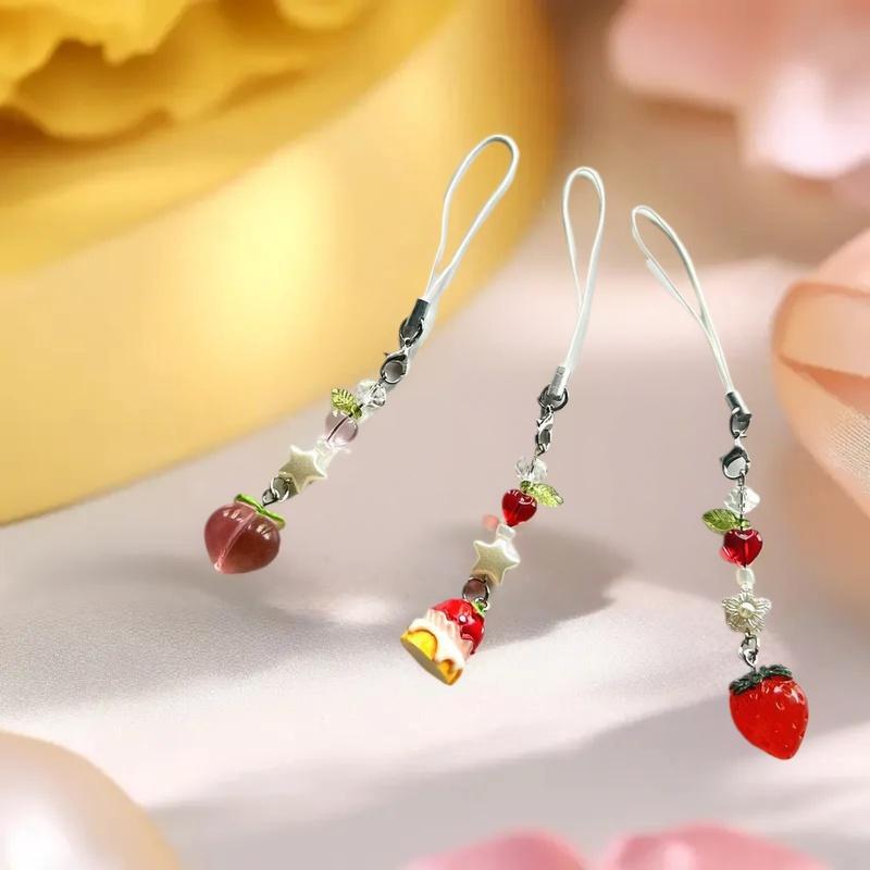 Latest Lovely Fruits Bag Chain Pendant Sweet Y2K Cute Strawberry Peach Keychain Cellphone Charm Lanyard For Girls