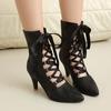 Y2k Women Boots Chunky Heels Lace Up Cute Bow Knot Cosplay Costumes Witch Medieval Mid Calf Boots Vintage Gothic Character Shoes