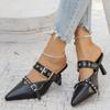 Fashion Summer New Sandals for Women Fashion Pointed Head Shallow Mouth Rivets Metal Buckle A Slip-on Wear-resistant Stiletto Heels