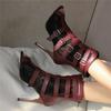Fashion Peep Toe Summer Shoes Woman Sandals Hollow Lace mesh Gladiator Ankle Boots Zip Thin High Heels Jazz Dance Shoes Female Size34-48