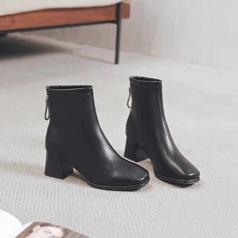 Cizme de modă noi cu toc gros, cizme de toamnă din piele moale, cu vârf pătrat, cizme subțiri, cizme cu toc înalt femei