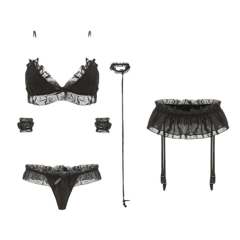 Women's sexy seduction garter lace chiffon three-point sex underwear passion free suit uniform