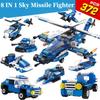 Serie 8in1 City Police Command Truck Building Blocks Policeman Robot Car Helicopter Model Bricks Toys for Children with Box