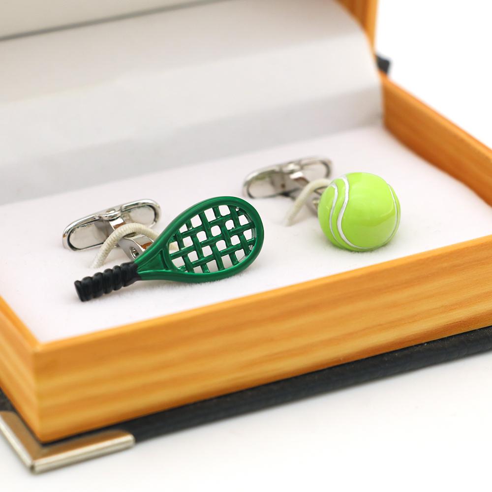 Igame Tennis Cuff Links Quality Brass Material Green Color Tennis Racket Design Cufflinks Wholesale  Retail