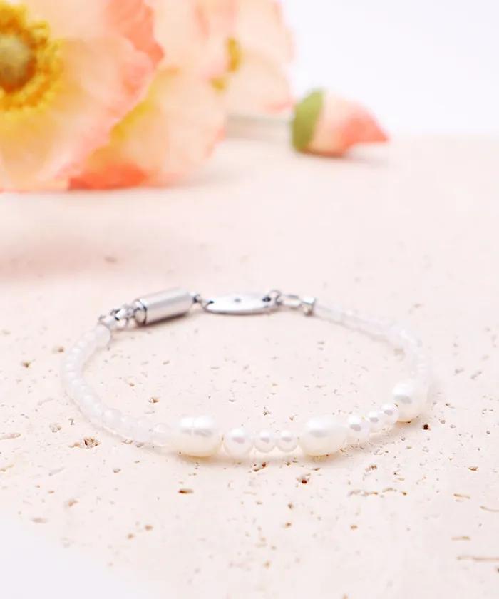 Selenite & Pearl Mix Layered Bracelet (PLT-BR-092_BL)