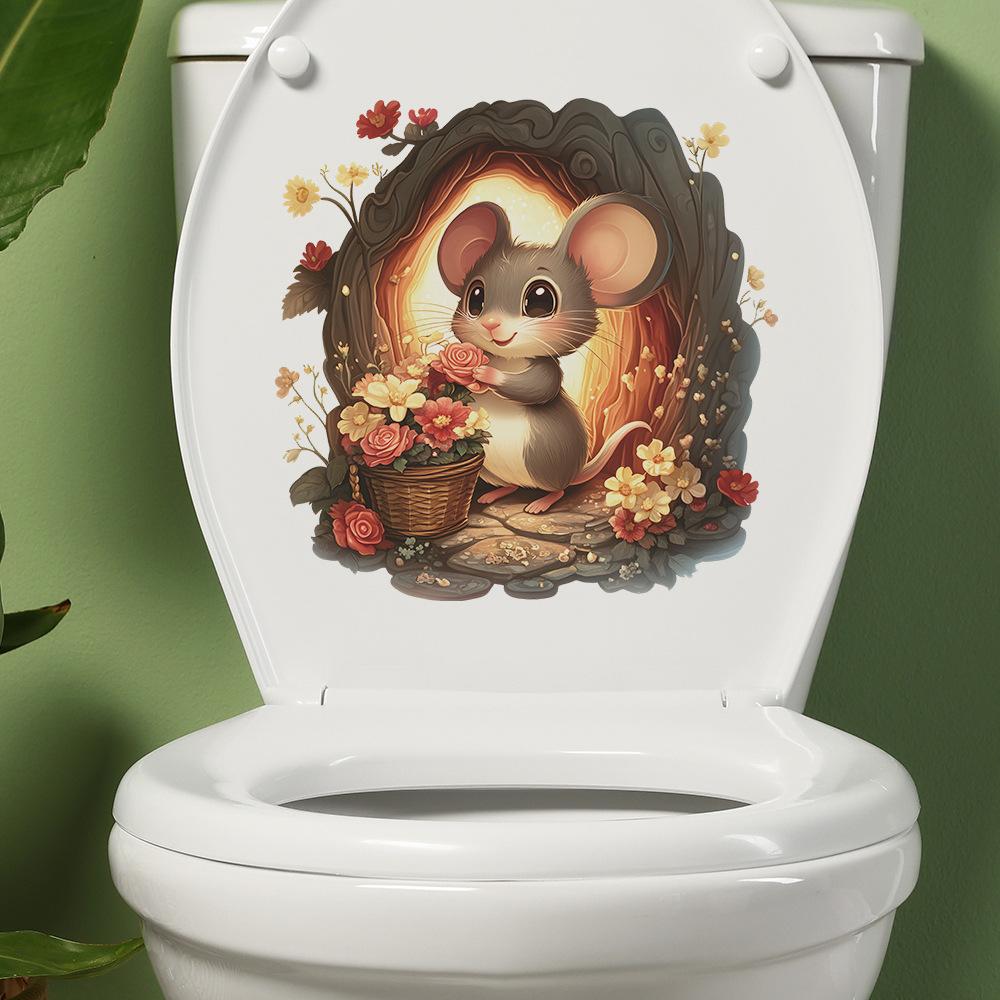 Valentine's Day Flowers Cute Little Mice Bathroom Toilet and Home Beautification Stickers