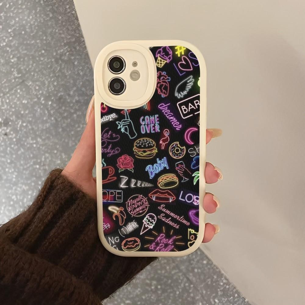 

Neon Pattern Phone Case Hard Leather For iPhone 16 15 14 13 12 Mini 11 14 Pro Max Xs X Xr 7 8 Plus Fundas iphone XS MAX