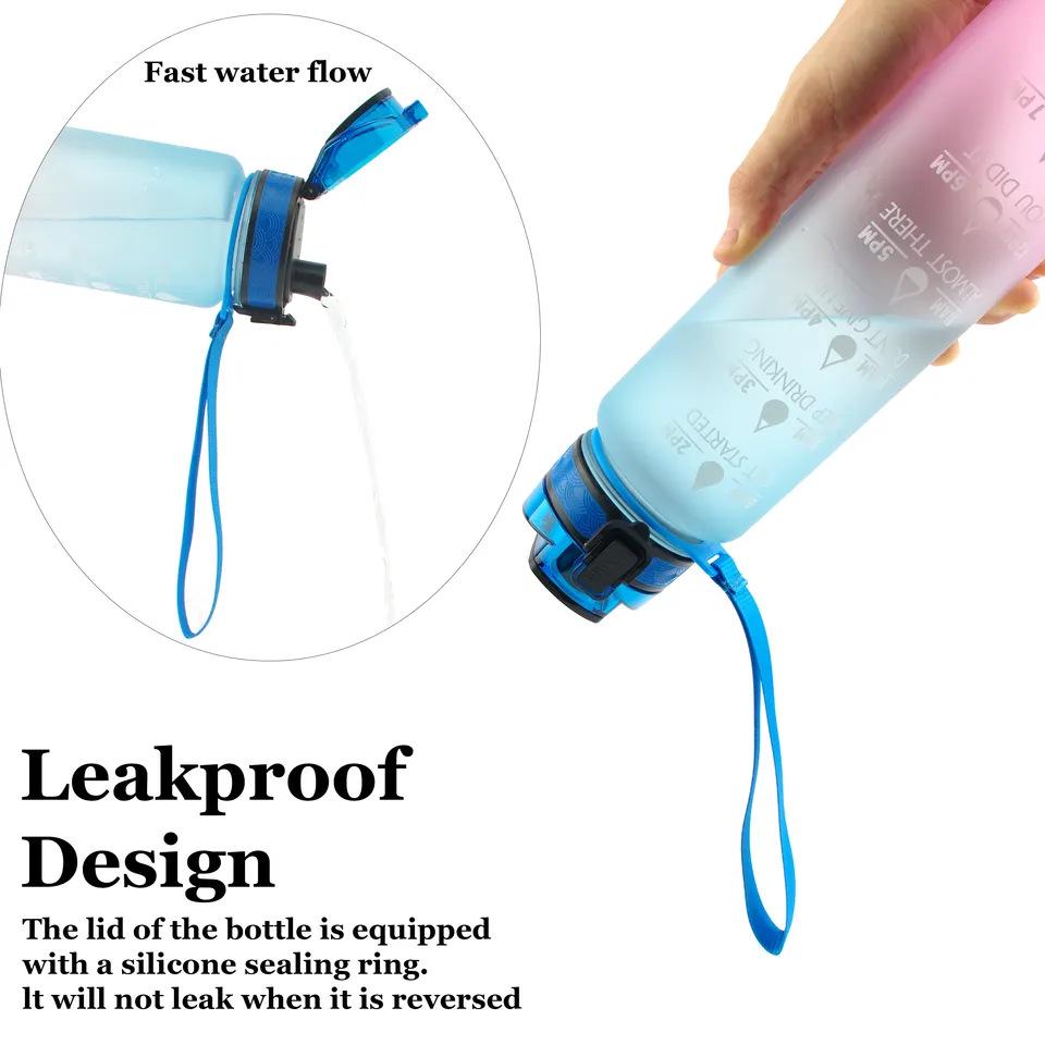 Tritan Frosted 1000ml Plastic Water Bottle with Time & Capacity Scale, Portable Handle