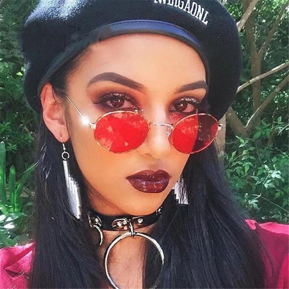 Vintage Unisex Metal UV400 Small Frame Gradient Mirror Glasses Oval Sunglasses Sun Glasses Men's Shades