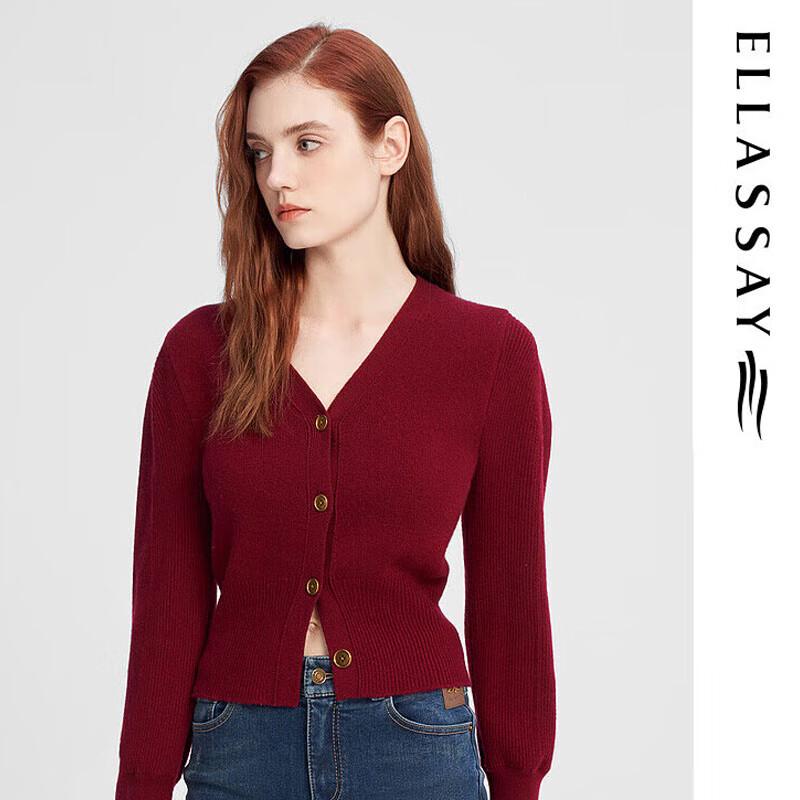 ELLASSAY Women's French Retro V-Neck Merino Wool Blend Knit Top