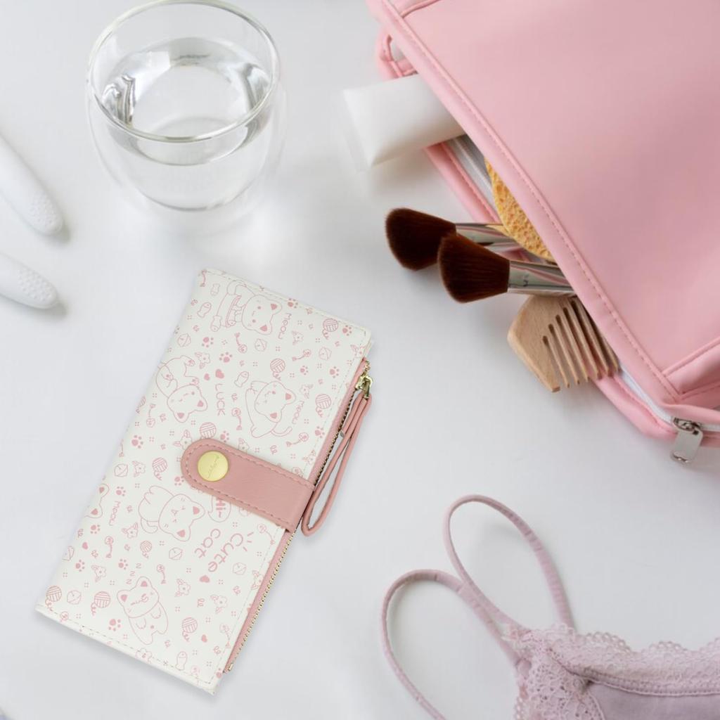 Farcauo Damen Bifold Geldbörse, Beliebt und Niedlich, Kompakte Rosa Katze Muster Geldbörse mit Münzfach für Mädchen