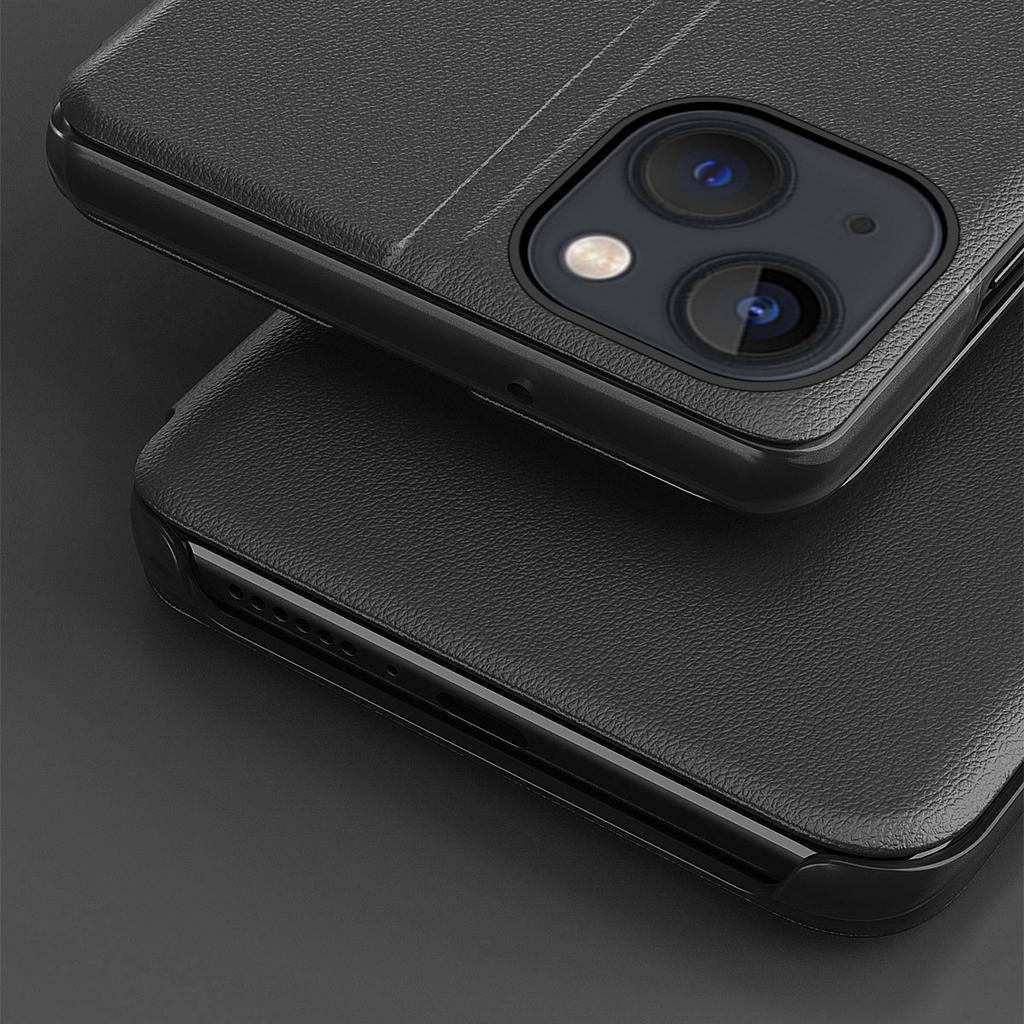 For iPhone 15 View Window PU Leather Phone Case Anti-scratch Flip Stand Phone Cover