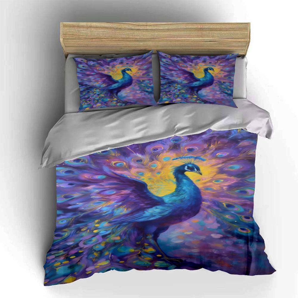 Colorful peacock with feathers. Bedding sets Duvet cover sets Duvet covers Pillowcases(1 * Duvet Cover 2 * Pillowcases, without duvet insert)