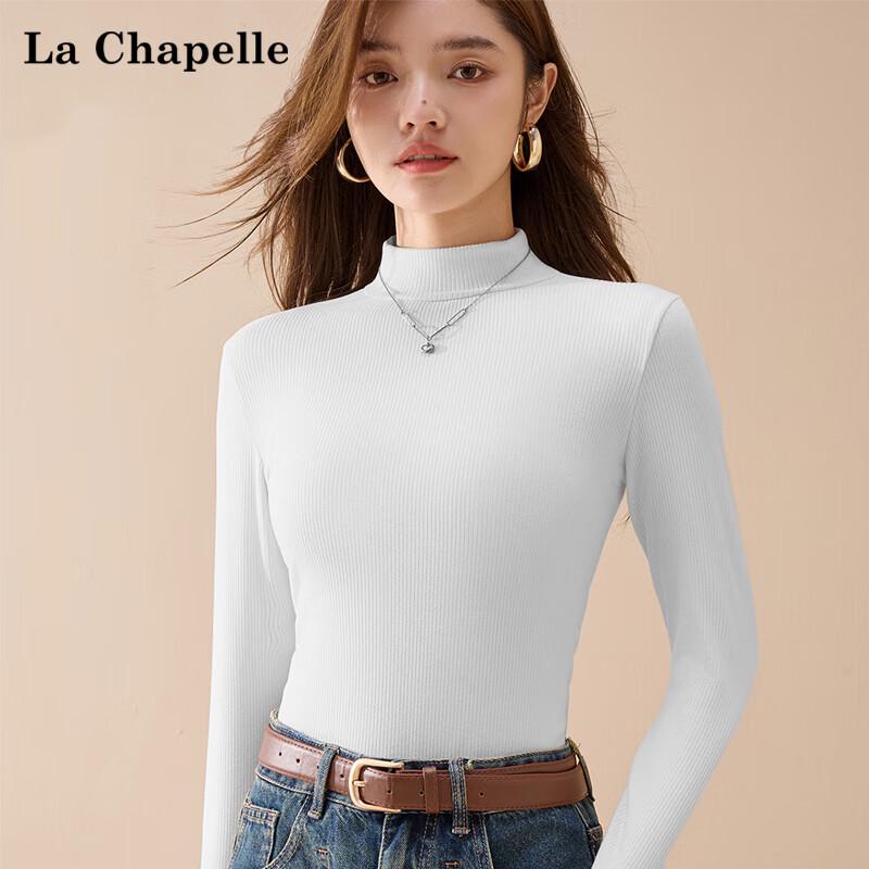La Chapelle Women's Ribbed Knit Semi-High Collar Base Layer Top