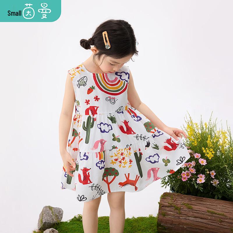 Xiaoyiman Girls  Cartoon Print Sleeveless Cotton Dress 120