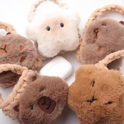 Porte-monnaie en peluche dessin animé tricoté main pour enfant et étui pour écouteurs Bluetooth