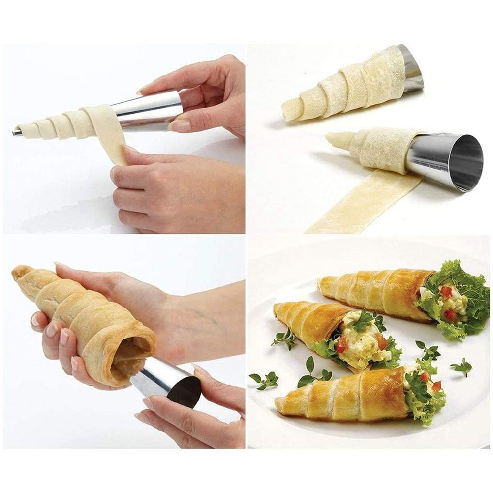 16Pcs Stainless Steel Cream Horn Molds Set Filled Dessert Pastry Cone Metal Forms Baking Tools