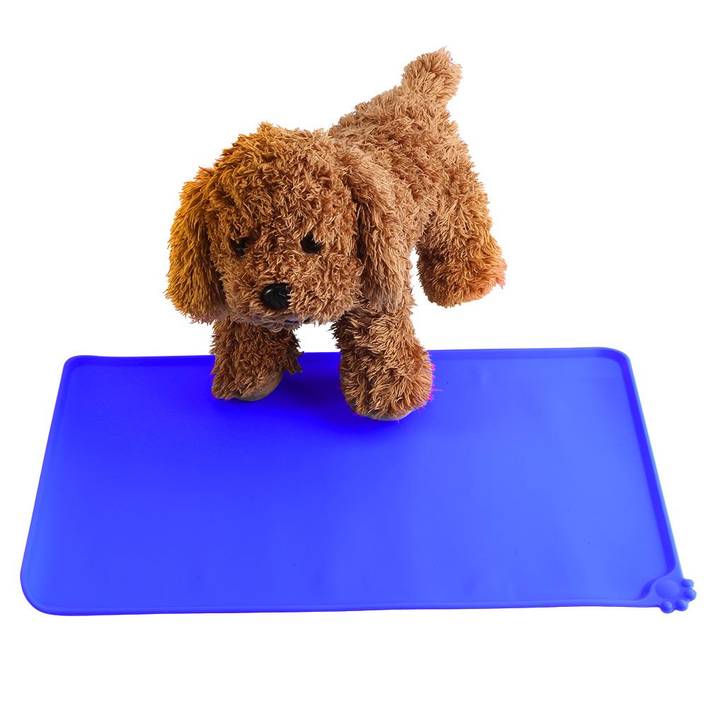 Pet Cat Feeding Mat Square Silicone Quick Dry Dish Bowl Feed Food Water Placemat (Blue)