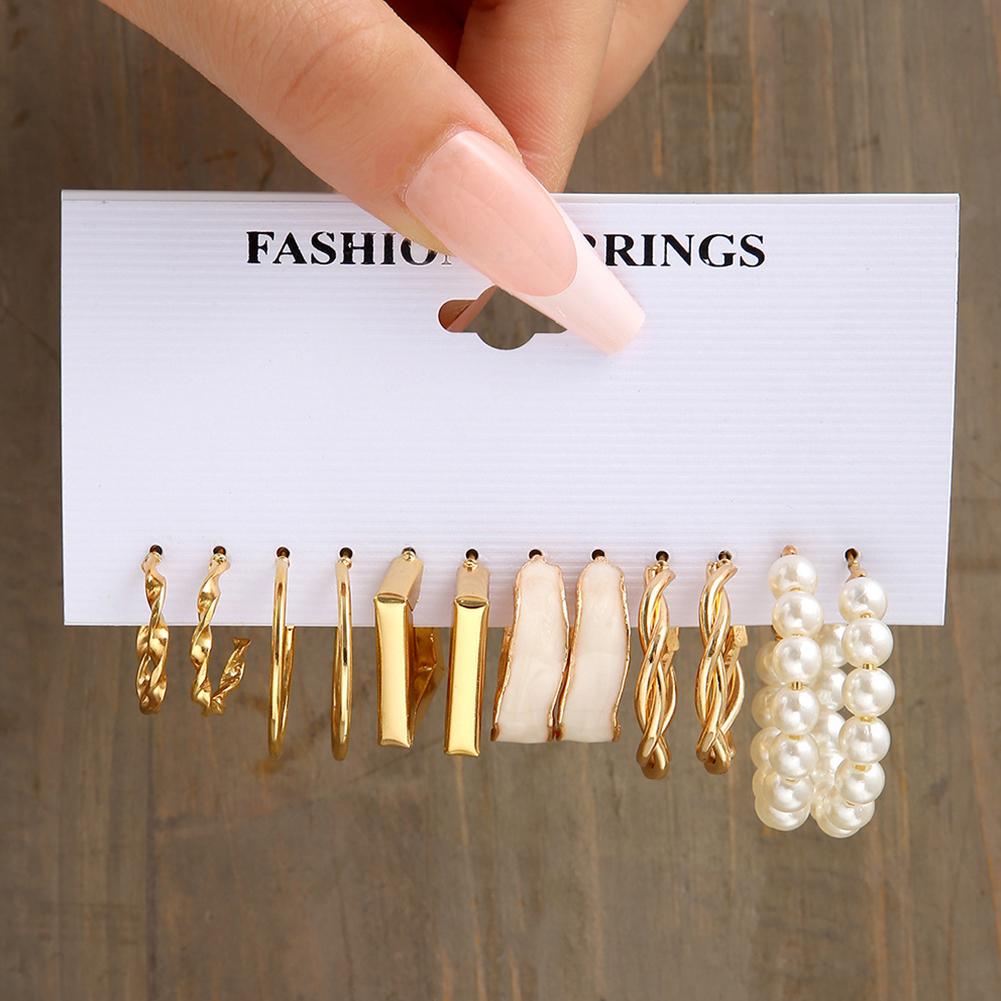 Kobiety metalowe kolczyki zestaw kwadratowy geometryczny Retro kolczyki z perłami zestaw akcesoriów jubilerskich