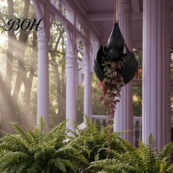 Support de Plante Paysager Distinctif Pot Suspendu en Forme de Chauve-souris, Pot Gothique pour Intérieur Extérieur Jardin Ambiance Mystérieuse Décoration Murale d'Exposition, Unique