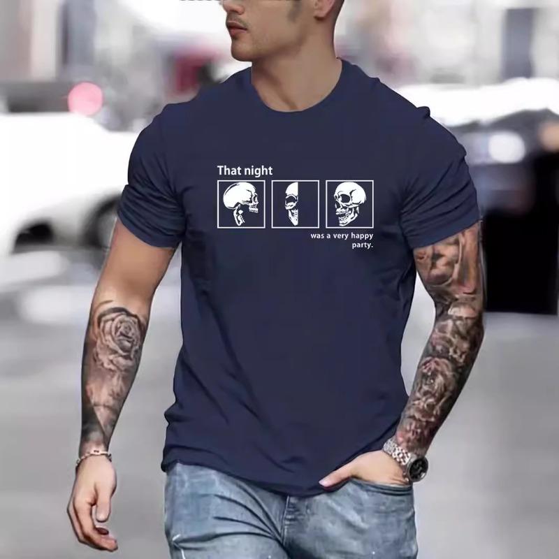 Men's Skeleton Letter Printed Loose Round Neck Short Sleeve T-shirt for Men Shirt
