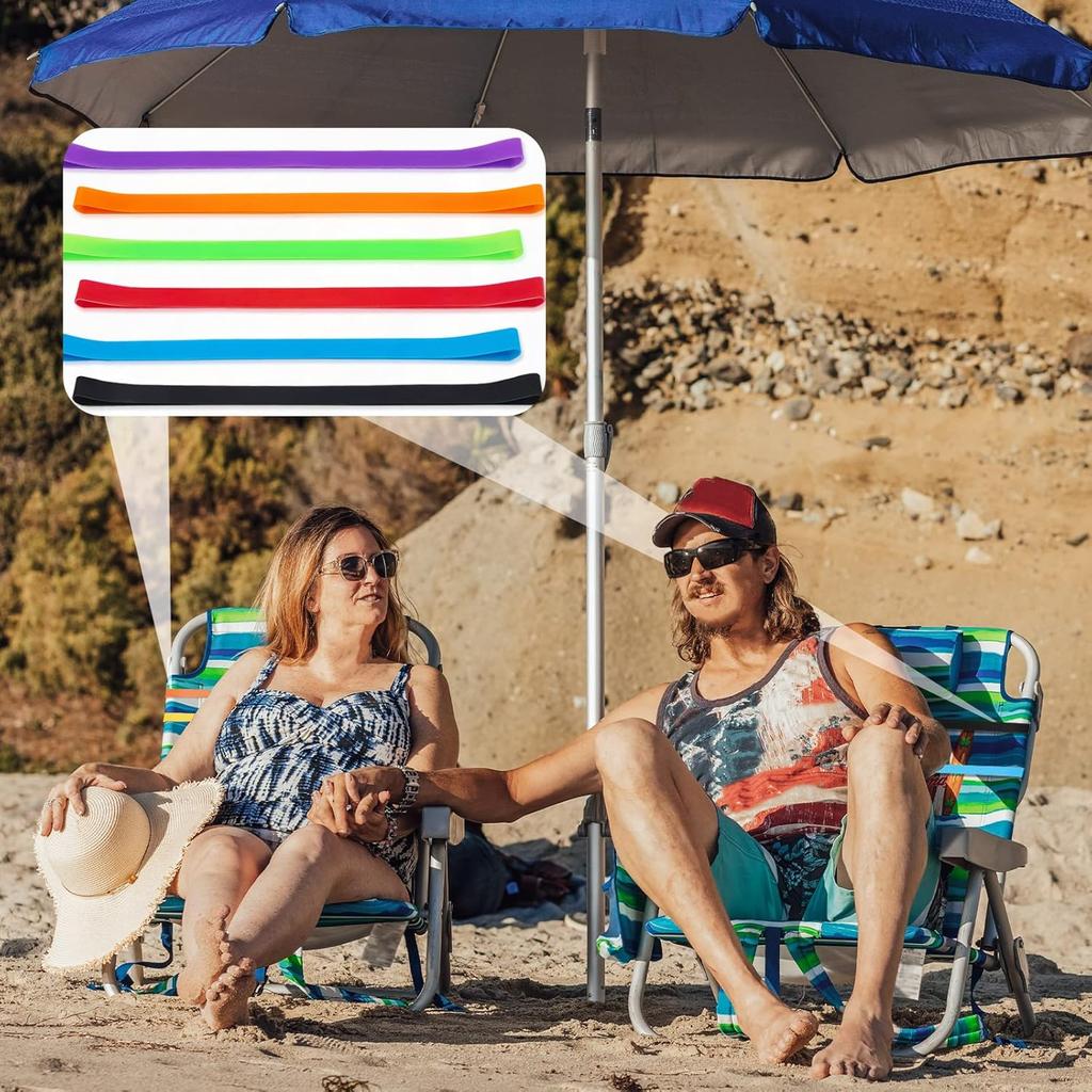 6 Pack Towel Bands for Beach Chair, Windproof Rubber Beach Towel Clips Bands, Stretchable Colorful Chair Silicone Holder for Swimming Pool Cruise (6