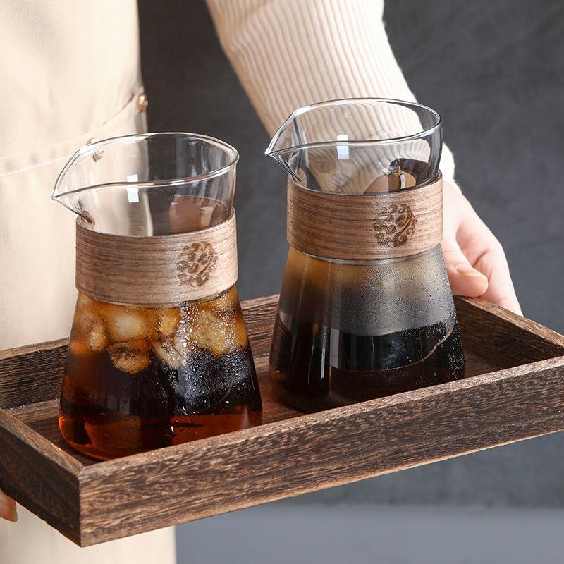 Household wooden coffee pot Large capacity drip sharing pot Household glass cold brew pot Hanging ear coffee pot set