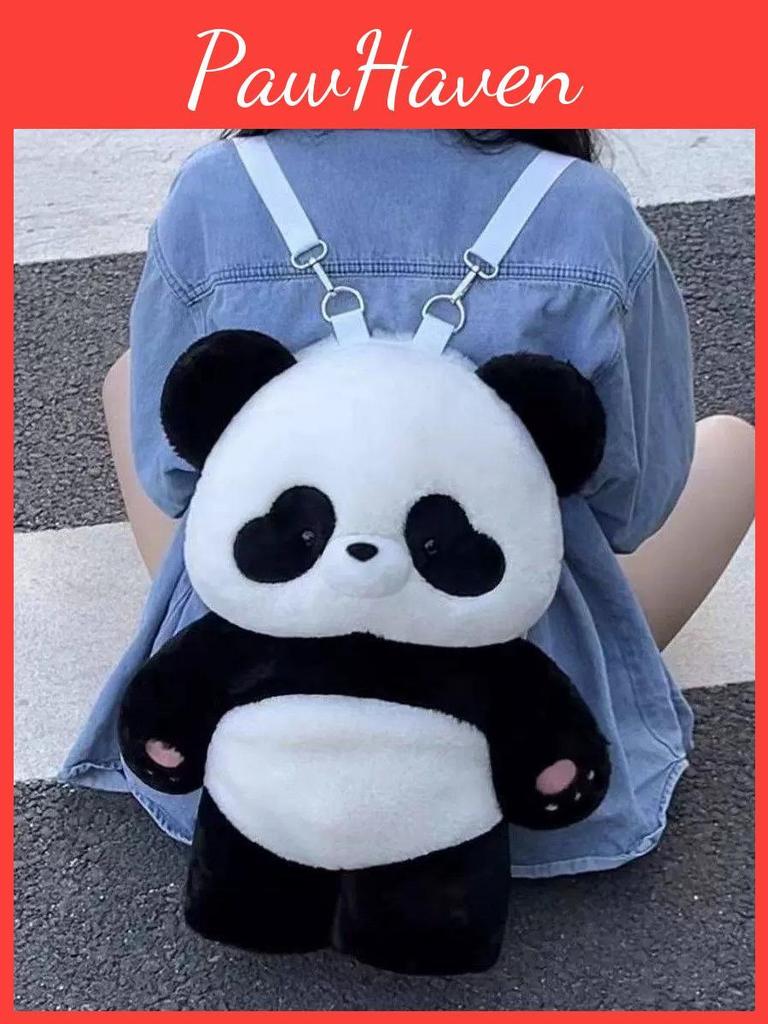 Plush Panda Backpack For Girls Soft Cartoon School Bag With Zipper Pocket