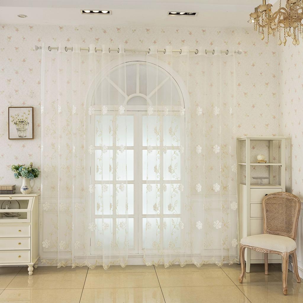 Perdele Transparente Brodate, Poliester, Țesătură Semi-Transparentă, Neforate, Top cu Capse, Lavabile la Mașină pentru Dormitor, Living, Balcon, Birou