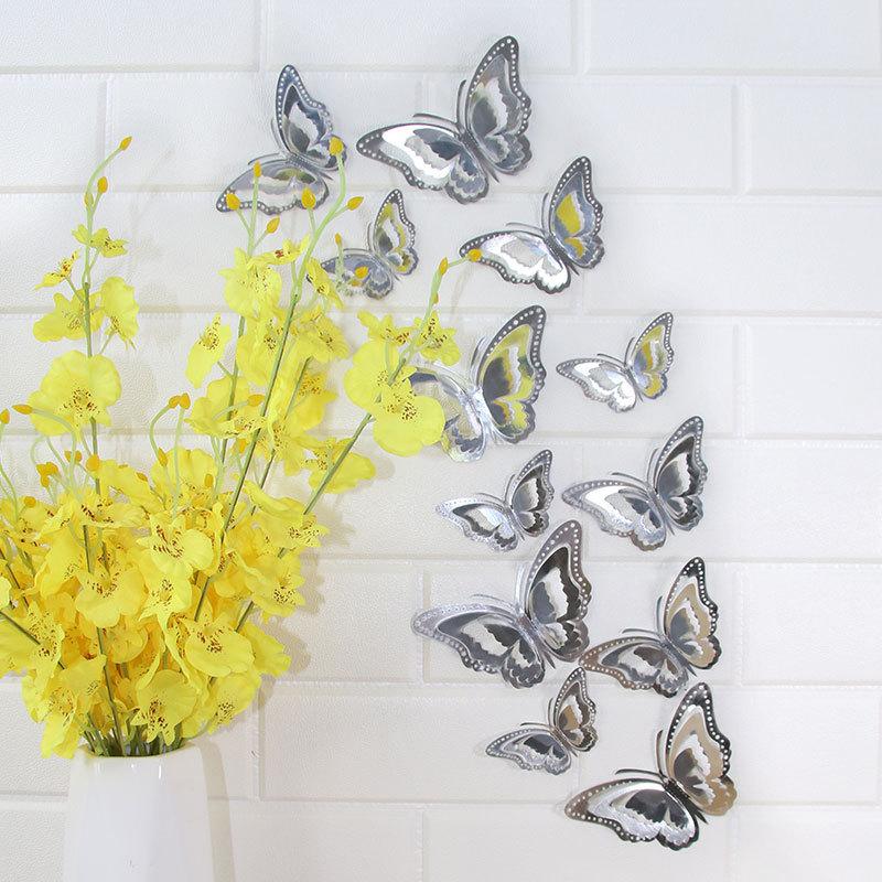 12Pcs/set Three Layers 3D Butterfly Wall Sticker for Home Party Wedding Decoration Modern Wall Art Living Room Decoration