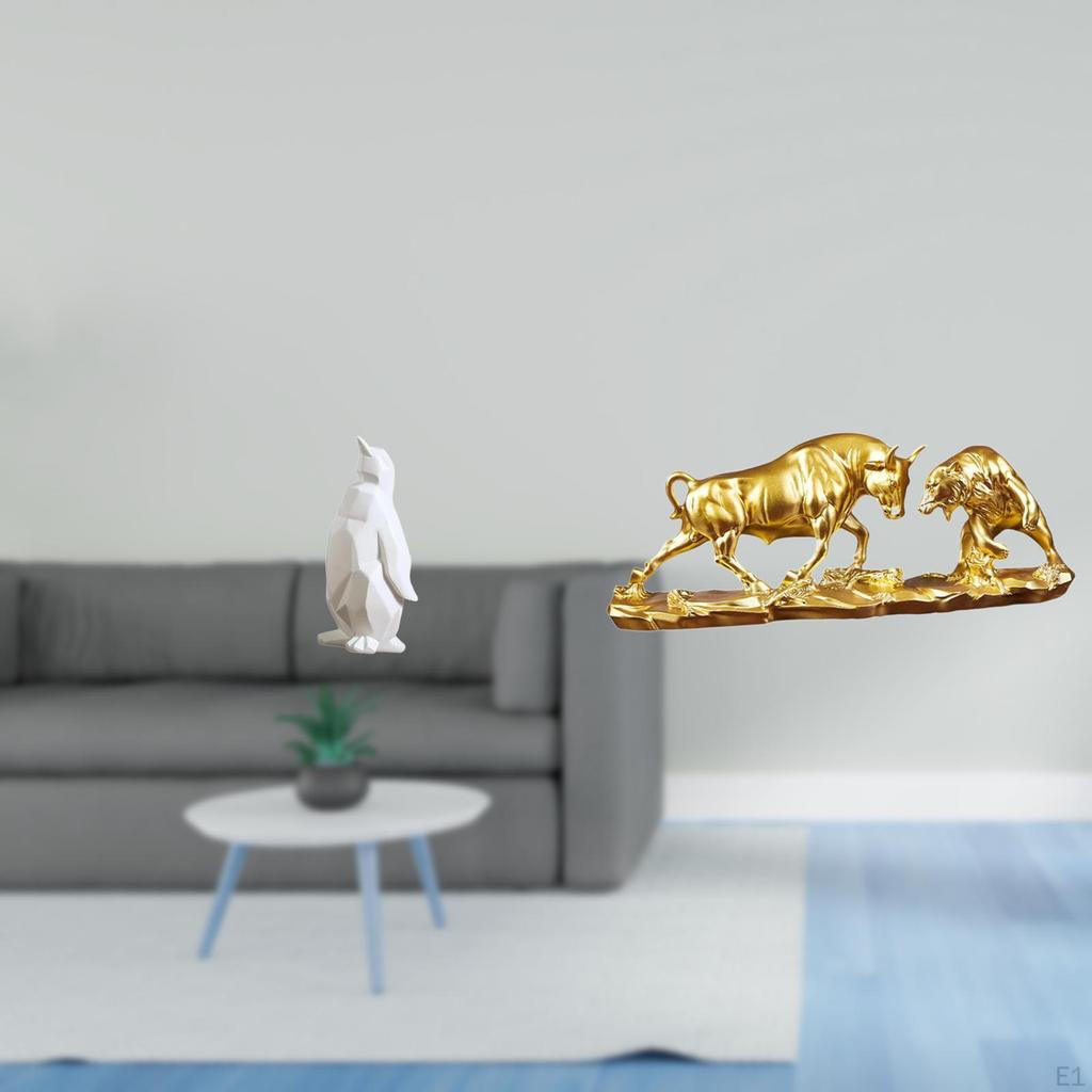 Penguin Bull Resin Animal Sculpture Collectable Craft Decorative Ornament Modern Artwork Chinese Cow