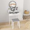 Modern Dressing Table with Round Mirror and Stool, Makeup Vanity Table with 2 Drawers for Bedroom, Living Room, 60 x 40 x 123 cm, White