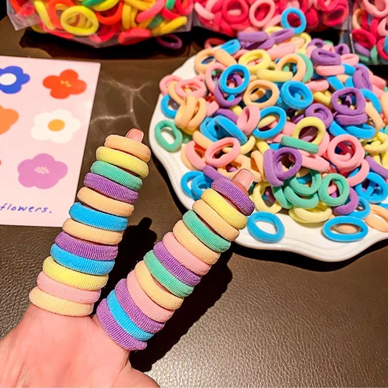 100 Pcs/Bag Girls Lovely Candy Cartoon Colors Solid Elastic Hair Bands Children Cute Srunchies Rubber Bands Kid Hair Accessories