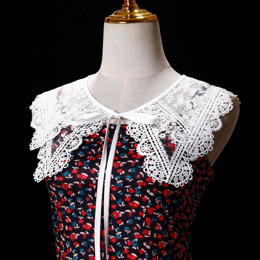 Hollowout Embroidery Flower False Collar Capelet Floral Lace Elegant Detachable Shawl for Collarless Blouse and Dress
