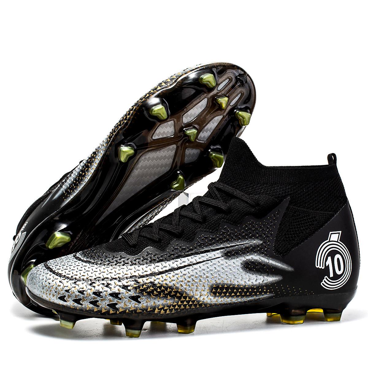 

Унисекс модные уличные спортивные футбольные бутсы с высоким берцем кожаные футбольные бутсы для детей 45 чёрный/серебряный