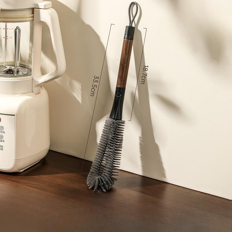 Household Cup Brush, Multi-functional Two-in-one Cup Brush, Household Kitchenware Cleaning Tool, Wall-mounted Cleaning Cup Brush Walnut wood color