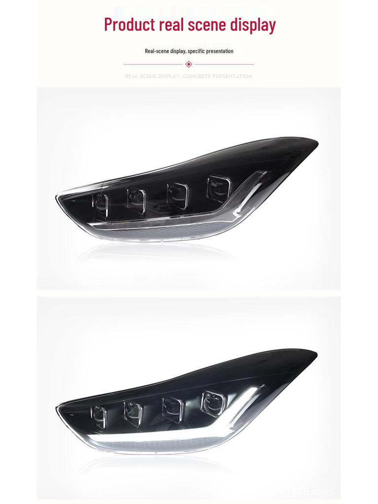 Hyundai Elantra 2012-2017 LED Headlight Assembly with Daytime Running Light, Devil Eye, Sequential Turn Signal