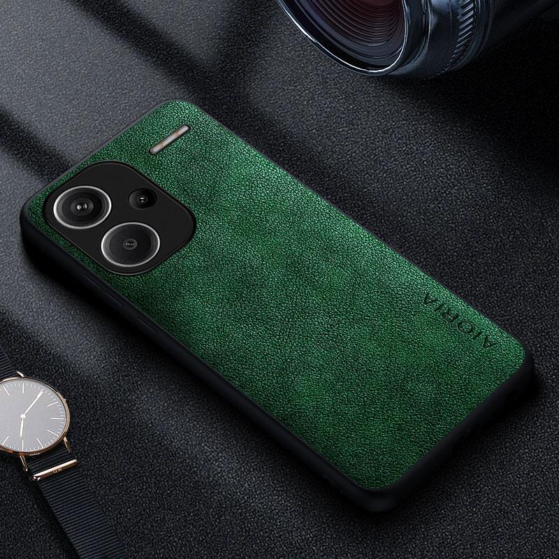 Xiaomi Redmi Note 13 Pro Plus 5G 4G için Premium Lüks Deri Telefon Kılıfı İş Tarzı Düz Renk kapak funda