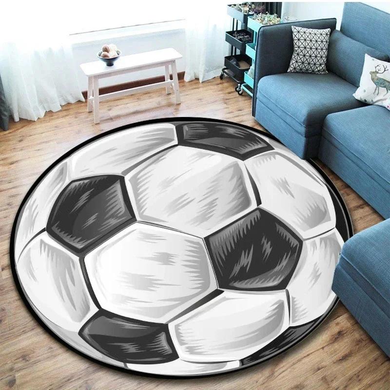 Soccer Round Rug Football Circle Carpet Non-slip Sports Theme Floor Mat for Bedroom Kitchen Living Room Bath Rugs Kids Teen Gift