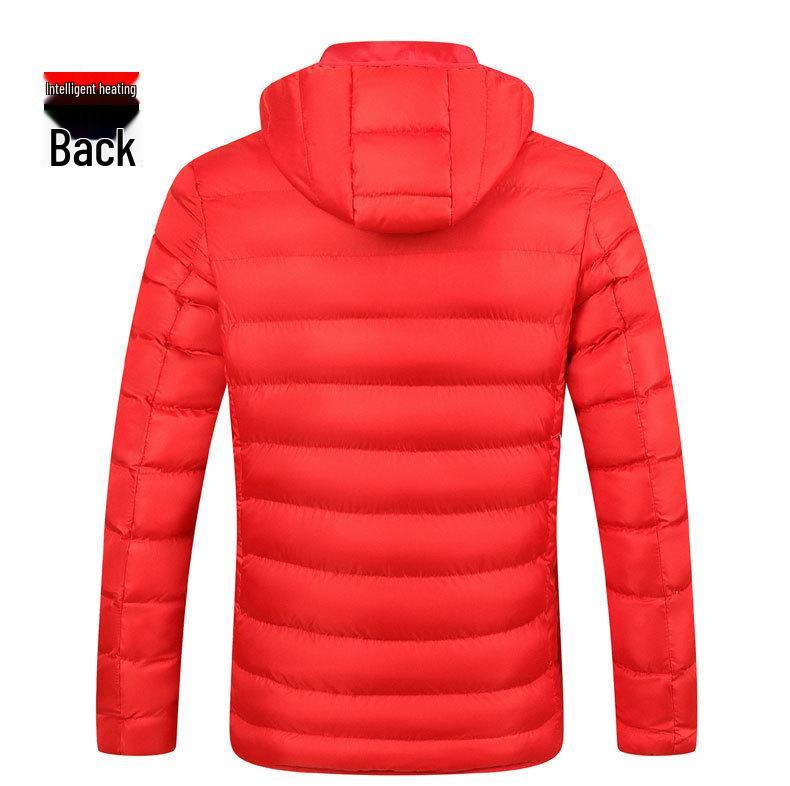 Smart Heated Winter Jacket with Hood for Men, Thick Warm Cotton, USB Charging