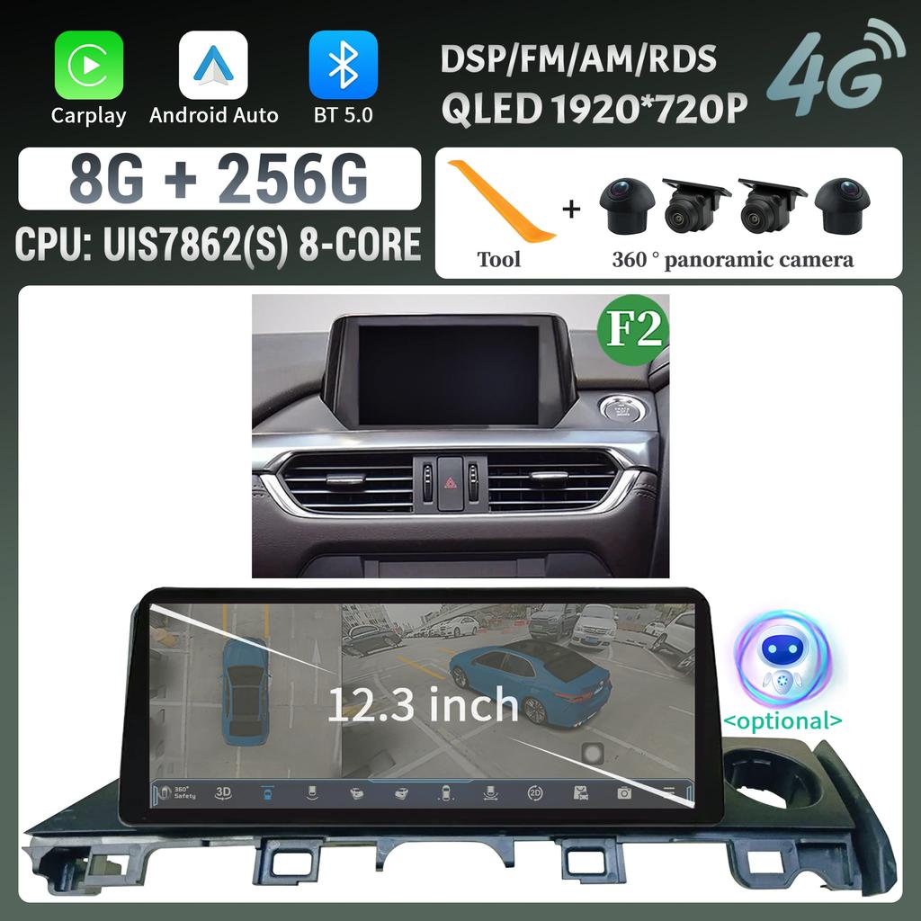 12.3"For Mazda 6 Atenza 3 2015-2018 Right Hand Drive Car Radio Multimedia Wireless Carplay Multimedia 4G GPS Stereo Touch Screen