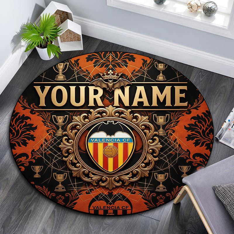 Custom Name,Valencia CF pattern round rug,Carpet Rug for Living Room Bedroom Playroom ,Non-slip Floor Mat,Holiday Gifts and Birthday Gifts.